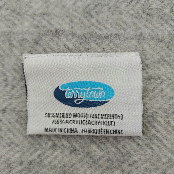 Terry Town Throw Blanket Gray Merino Wool Blend Embroidered Hard Rock Fringed - Picture 9 of 9